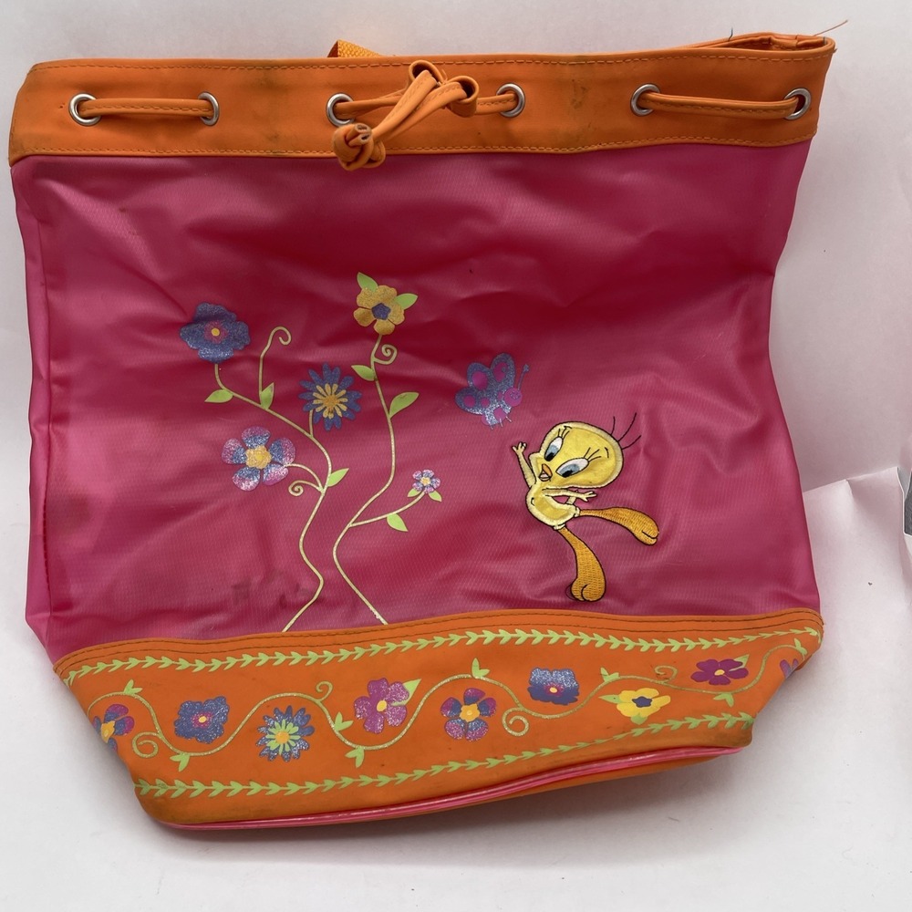 Y2K Tweety Bird Purse Backpack Pink Vinyl Orange